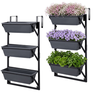 Deck Railing Planter Boxes with Adjustable Brackets & 3-Tier Design for Porch Patio-Black view 4
