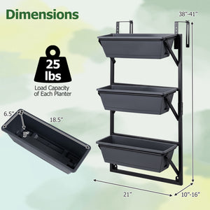 Deck Railing Planter Boxes with Adjustable Brackets & 3-Tier Design for Porch Patio-Black view 5