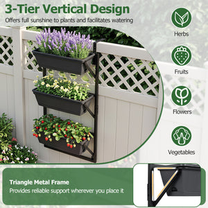 Deck Railing Planter Boxes with Adjustable Brackets & 3-Tier Design for Porch Patio-Black view 8