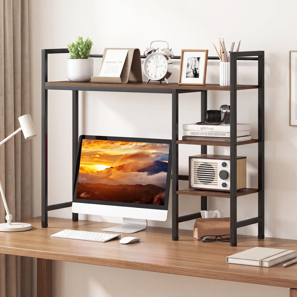 Desktop Bookshelf 38.5 inches W with Storage Display Rack for Home Office-Rustic Brown view 2