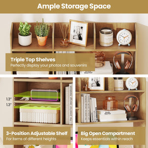 Desktop Bookshelf Countertop Storage Hutch with 6 Shelves-Natural view 9