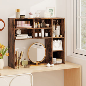 Desktop Bookshelf with 7 Open Cubbies and 3 Adjustable Shelves-Brown view 2