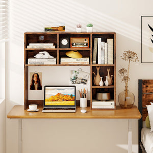 Desktop Bookshelf with 7 Open Cubbies and 3 Adjustable Shelves-Brown view 3