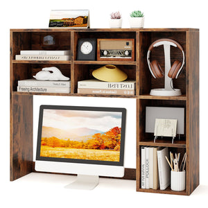 Desktop Bookshelf with 7 Open Cubbies and 3 Adjustable Shelves-Brown view 4