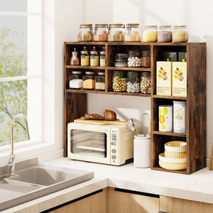 Desktop Bookshelf with 7 Open Cubbies and 3 Adjustable Shelves-Brown view 7