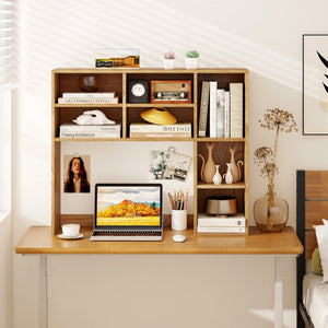 Desktop Bookshelf with 7 Open Cubbies and 3 Adjustable Shelves-Natural view 3
