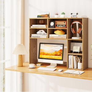 Desktop Bookshelf with 7 Open Cubbies and 3 Adjustable Shelves-Natural view 6