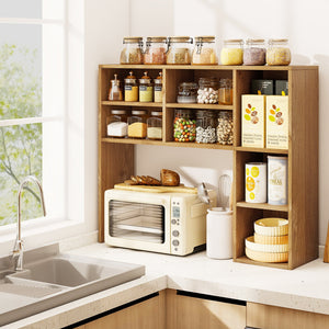 Desktop Bookshelf with 7 Open Cubbies and 3 Adjustable Shelves-Natural view 7