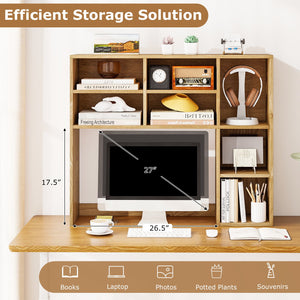 Desktop Bookshelf with 7 Open Cubbies and 3 Adjustable Shelves-Natural view 8