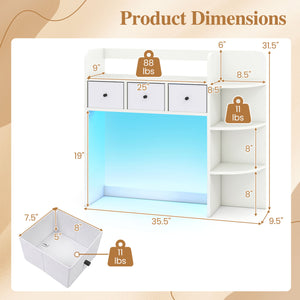 Desktop Bookshelf with LED Lights 5-Tier Shelves and 3 Drawers for Home Officce-White view 5