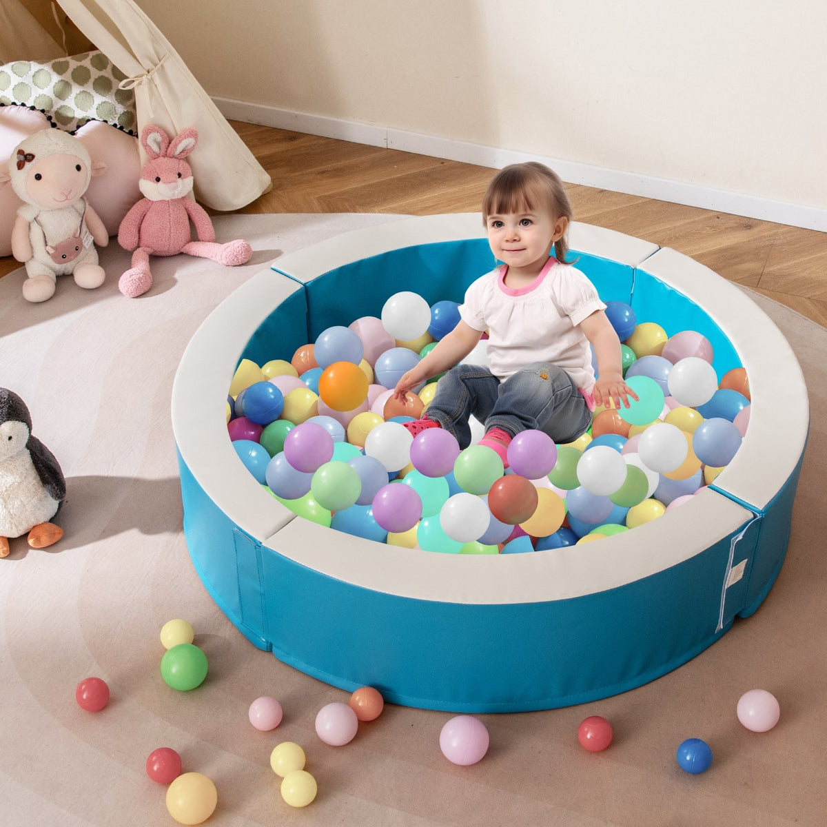 Detachable Foam Ball Pit with 50 Colorful Ocean Balls-Blue view 2
