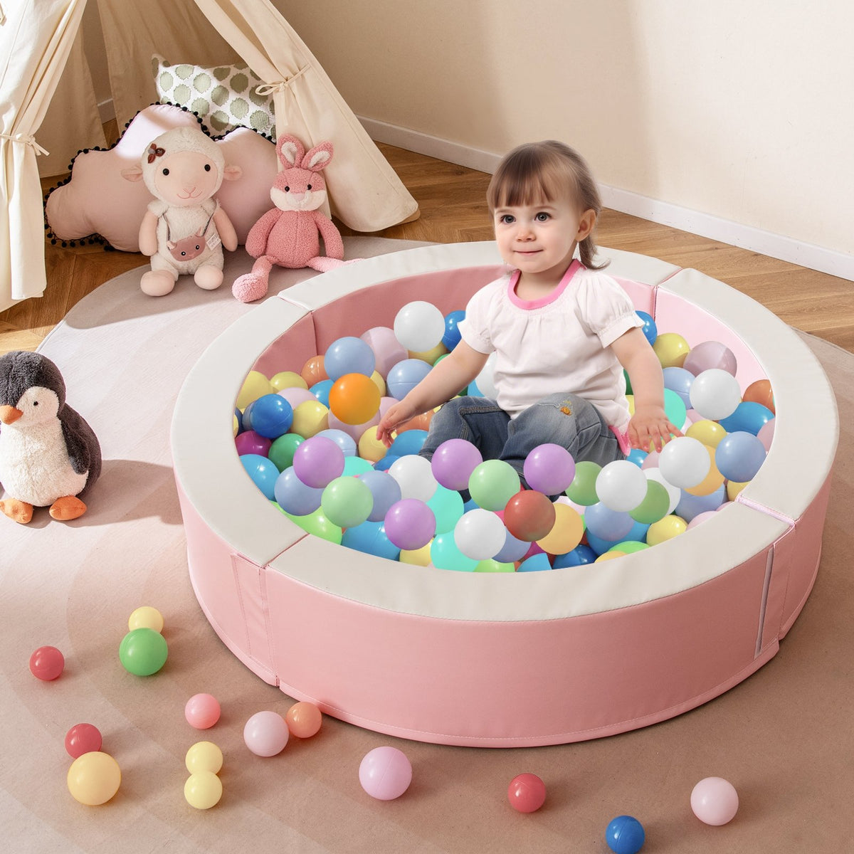 Detachable Foam Ball Pit with 50 Colorful Ocean Balls-Pink view 2