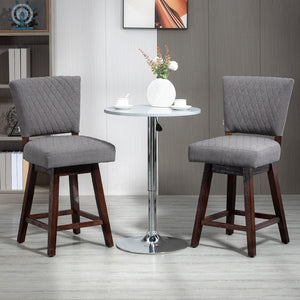 2 Pieces Swivel Bar Stools, Counter Height Stools Set of 2 with Wood Legs and Footrests for Dining Room, Dark Grey