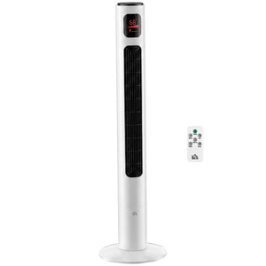 Freestanding Tower Fan Cooling for Home Bedroom with Oscillating, 3 Speed, 12h Timer, LED Sensor Panel, Remote Controller, White