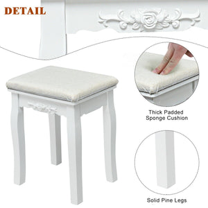 10 Dimmable Light Bulbs Vanity Dressing Table with 2 Dividers and Cushioned Stool-White view 9