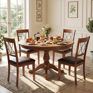 Dining Chair Set of 2 Fabric Upholstered Kitchen Armless Chairs with Rubber Wood Frame-Walnut view 4