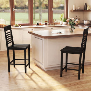 Dining Chair Set of 2 with Footrests and Solid Wood Frame-Black view 3