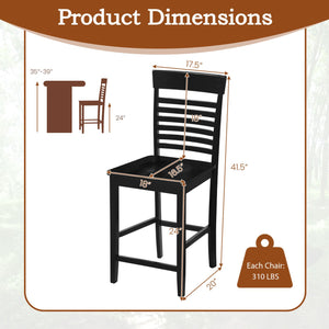 Dining Chair Set of 2 with Footrests and Solid Wood Frame-Black view 4