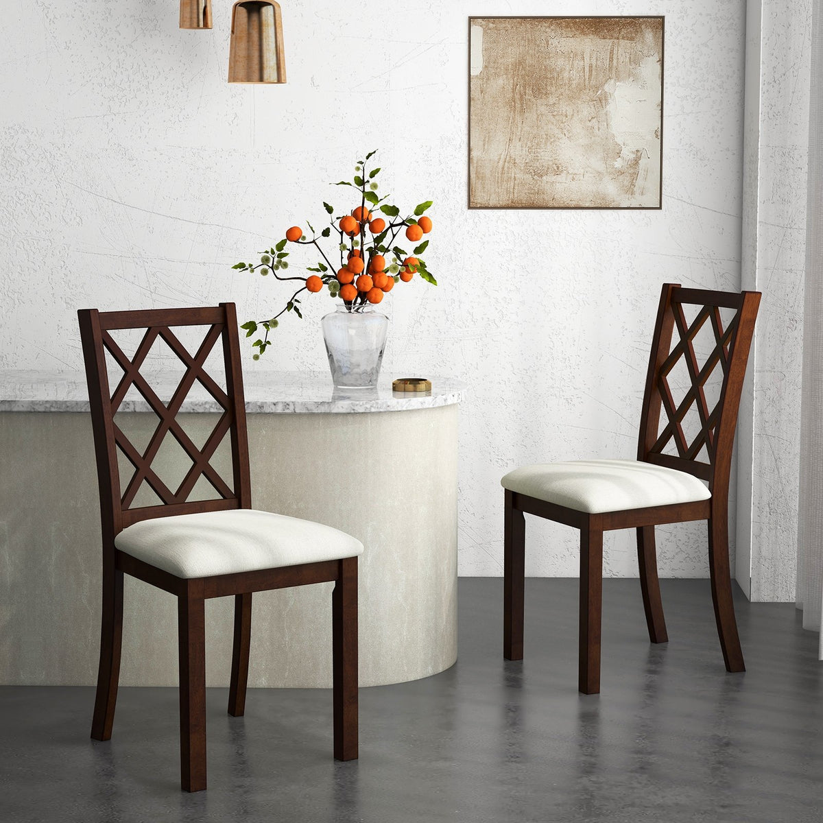 Dining Chair Set of 2 Wood Kitchen Chairs with Upholstered Seat Cushion and Rubber Wood Legs-Brown view 2
