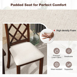 Dining Chair Set of 2 Wood Kitchen Chairs with Upholstered Seat Cushion and Rubber Wood Legs-Brown view 6