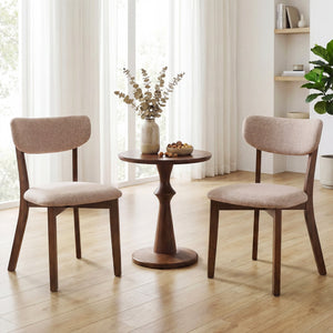 Dining Chairs Set of 2 Upholstered Mid-Back Chairs with Solid Rubber Wood Frame-Beige view 2