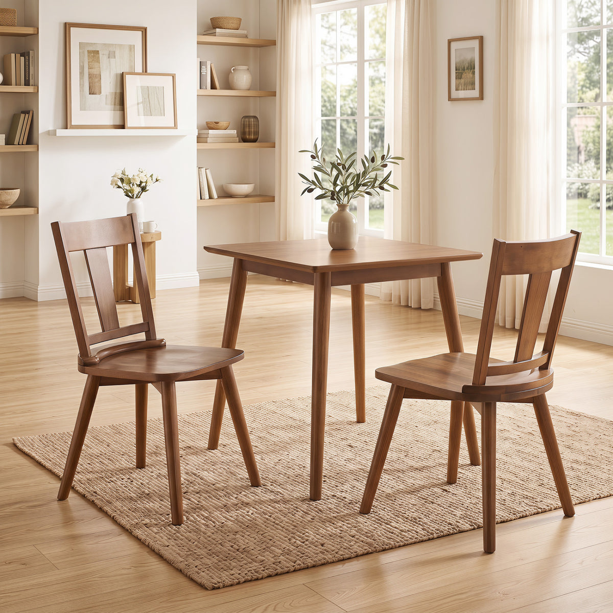 Dining Chairs Set of 2 with Solid Wood Backrest for Kitchen Dining Room-Walnut view 2