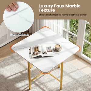 Dining Table Set with 4 Upholstered Stools and Metal Frame-White & Golden view 8