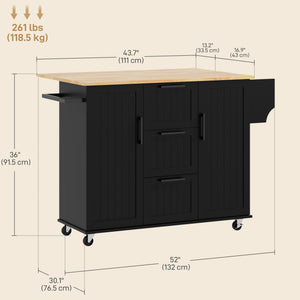Rolling Kitchen Cart on Wheels with Drop Leaf, Kitchen Island with 3 Drawers – view 9