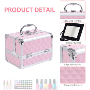 3 Tier Diamond Texture Makeup Train Case Cosmetic Organizer with Mirror, Black – view 11