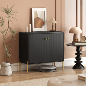 Sideboard, Modern Buffet Cabinet, Coffee Bar Cabinet with Fluted Doors and Adjustable Shelf, Black – view 7