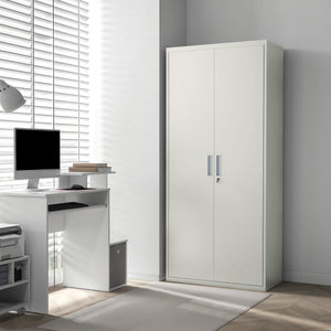 71" Tall Garage Cabinet, Metal Storage Cabinet with 2 Doors, 4 Adjustable Shelves for Home Office, Study, Garage, White