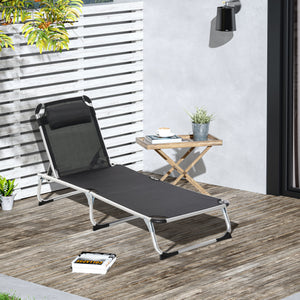 Folding Lounge Chair, Patio Lounger with Headrest, 5-Level Adjustable Backrest, and Aluminum Frame, Black – view 6