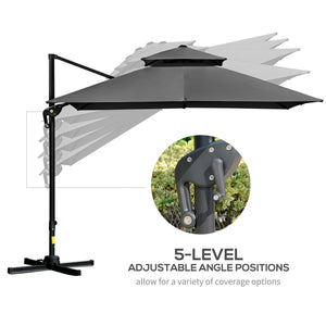 10' x 10' Cantilever Patio Umbrella, Double Top Square Offset Umbrella with 360° Rotation – view 11