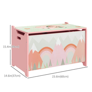 Qaba Toy Box, Kids Storage Chest with Lid, Safety Hinges and Groove Handles, Toy Storage Organizer with Mountain Pattern for Boys, Girls