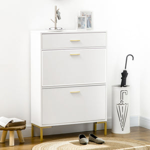 Modern Shoe Cabinet Storage 12 Pair Shoe Organizer with 2 Flip Doors Drawer and Adjustable Shelf White – view 7