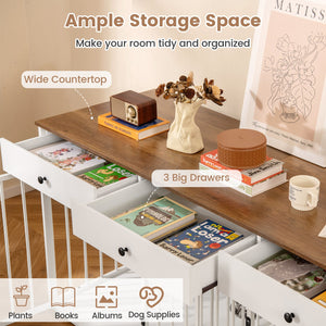 Dog Crate Furniture Indoor Modern Dog Kennel with Divider 3 Drawers and Pull-out Feeder-White view 7