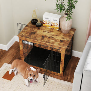 Dog Crate Furniture with Cushion and Double Doors for Small/Medium Dogs-33 Inches view 2