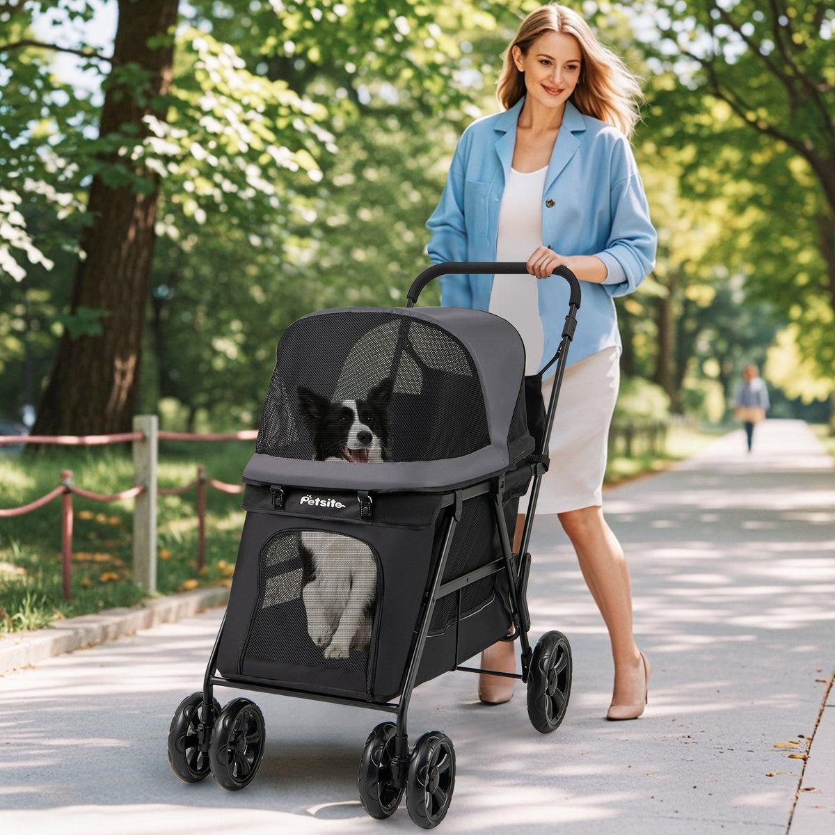 Dog Stroller for Medium Small Senior Elderly Dogs with Dual Entry-Black view 2