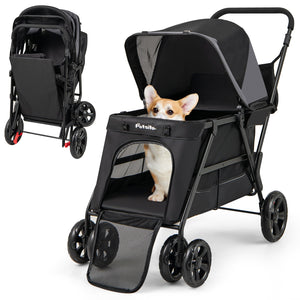 Dog Stroller for Medium Small Senior Elderly Dogs with Dual Entry-Black view 3