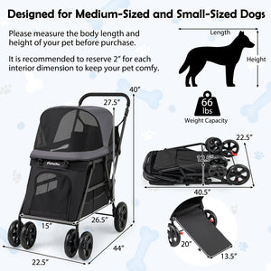 Dog Stroller for Medium Small Senior Elderly Dogs with Dual Entry-Black view 4