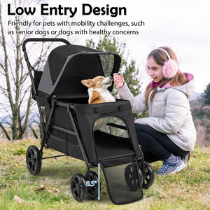 Dog Stroller for Medium Small Senior Elderly Dogs with Dual Entry-Black view 5