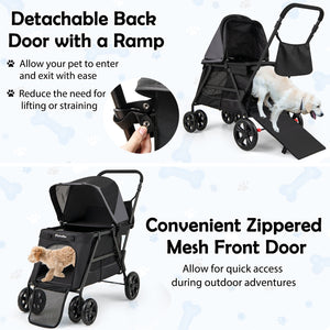 Dog Stroller for Medium Small Senior Elderly Dogs with Dual Entry-Black view 6