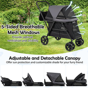 Dog Stroller for Medium Small Senior Elderly Dogs with Dual Entry-Black view 7