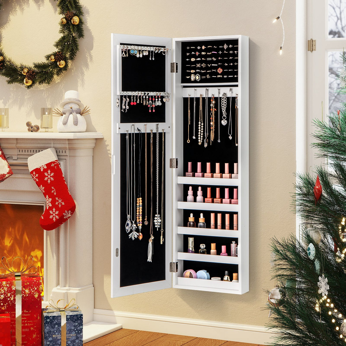 Door and Wall Mounted Armoire Jewelry Cabinet with Full-Length Mirror view 2