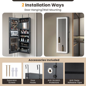 Door Wall Mount Touch Screen Mirrored Jewelry Cabinet-Black view 9
