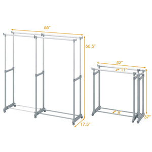 Double Rod Clothes Rack Heavy-Duty Metal Garment Rack view 5