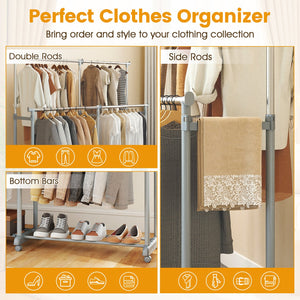 Double Rod Clothes Rack Heavy-Duty Metal Garment Rack view 7