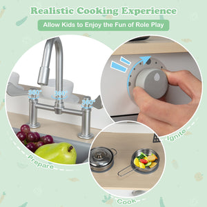 Double Sided Kids Pretend Kitchen Playset with 2-Seat Cafe-Gray view 7