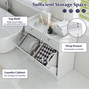 Double Tilt-Out Laundry Hamper Cabinet with 2 Drawers and Removable Laundry Bags-White view 7