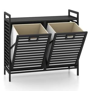 Double Tilt-out Laundry Hamper with 2 Removable Bins-Black view 4